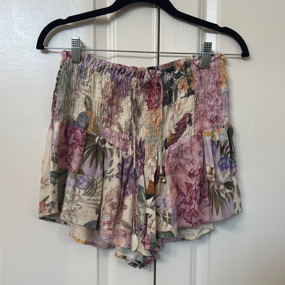 Zara Floral Smocked Ruffle Shorts - Lavender, Cream, Green
